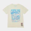 Mitchell & Ness Houston Rockets Sidewalk Sketch Mens Short Sleeve Shirt (Beige/Blue)