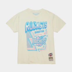 Mitchell & Ness Houston Rockets Sidewalk Sketch Mens Short Sleeve Shirt (Beige/Blue)