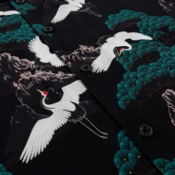 Flying Cranes Woven Rayon Mens Short Sleeve Shirt (Black/Green) -Simply Styled 2789db4d82b0baa2ae0761f0b47c5717