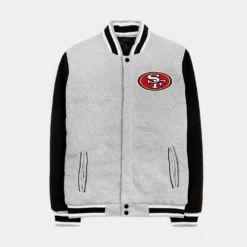 San Francisco 49ers Reversible Letterman Mens Jacket (Black/Grey) -Simply Styled 2d5008c1a6978528596d3343daae3fa7
