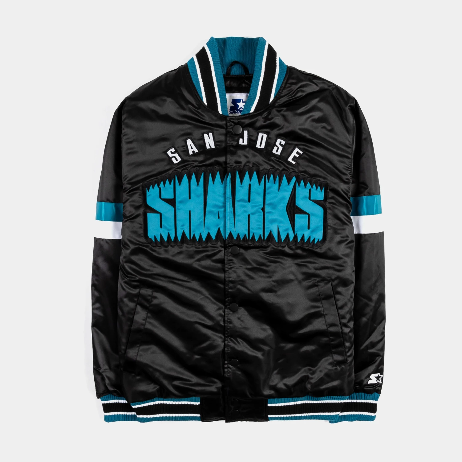 Shoe Palace Exclusive San Jose Sharks Home Game Varsity Mens Jacket (Black/Blue) 1 Shoe Palace Exclusive San Jose Sharks Home Game Varsity Mens Jacket (Black/Blue)