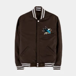 San Jose Sharks Reversible Letterman Mens Jacket (Brown/White) -Simply Styled 4f3022d4c7a7b61140b6271dc1e59ab8