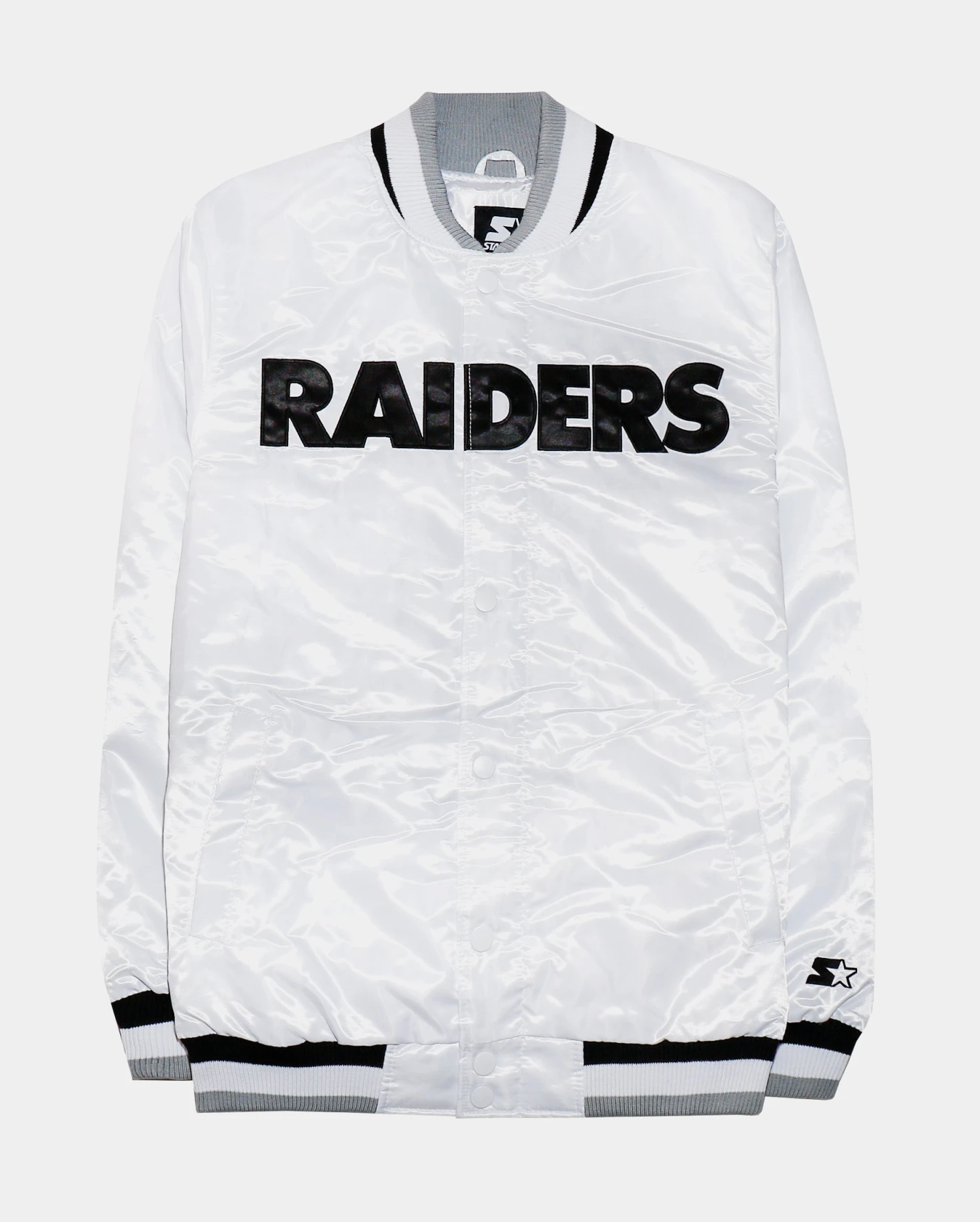 Raiders Letterman Jacket Mens Jacket (White/Black) 1 Raiders Letterman Jacket Mens Jacket (White/Black)