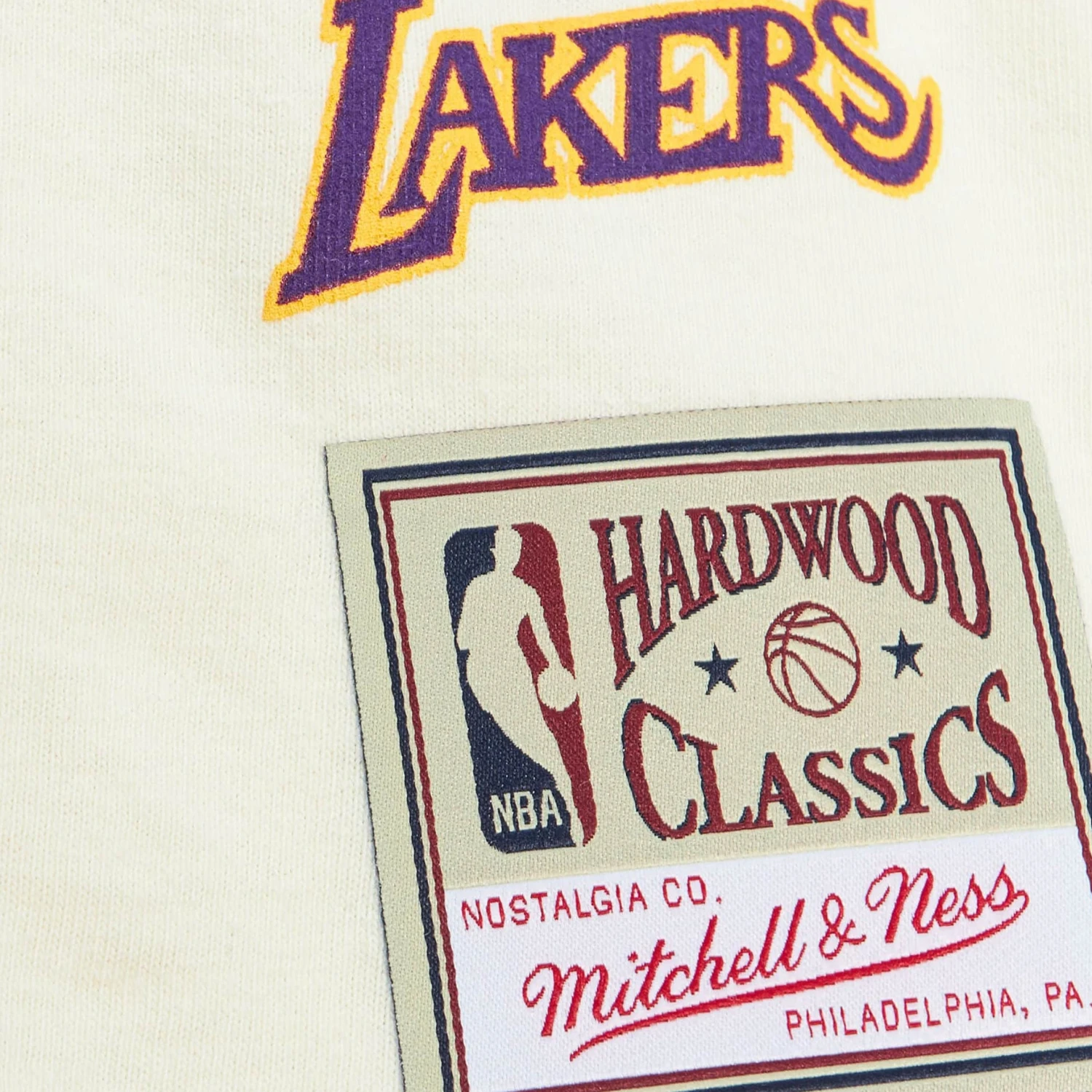 Mitchell & Ness Los Angeles Lakers Sidewalk Sketch Mens Short Sleeve Shirt (Beige/Purple) 2 Mitchell & Ness Los Angeles Lakers Sidewalk Sketch Mens Short Sleeve Shirt (Beige/Purple) - Image 2