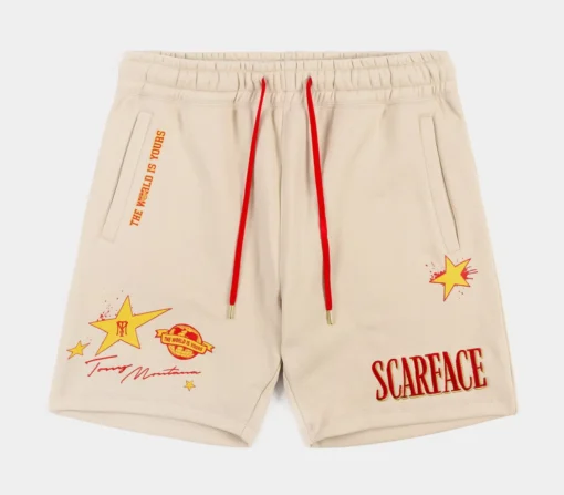 SP X Scarface Stars Fleece Mens Shorts (Beige) -Simply Styled 608b588e7e297de4e305a948136ff2f4