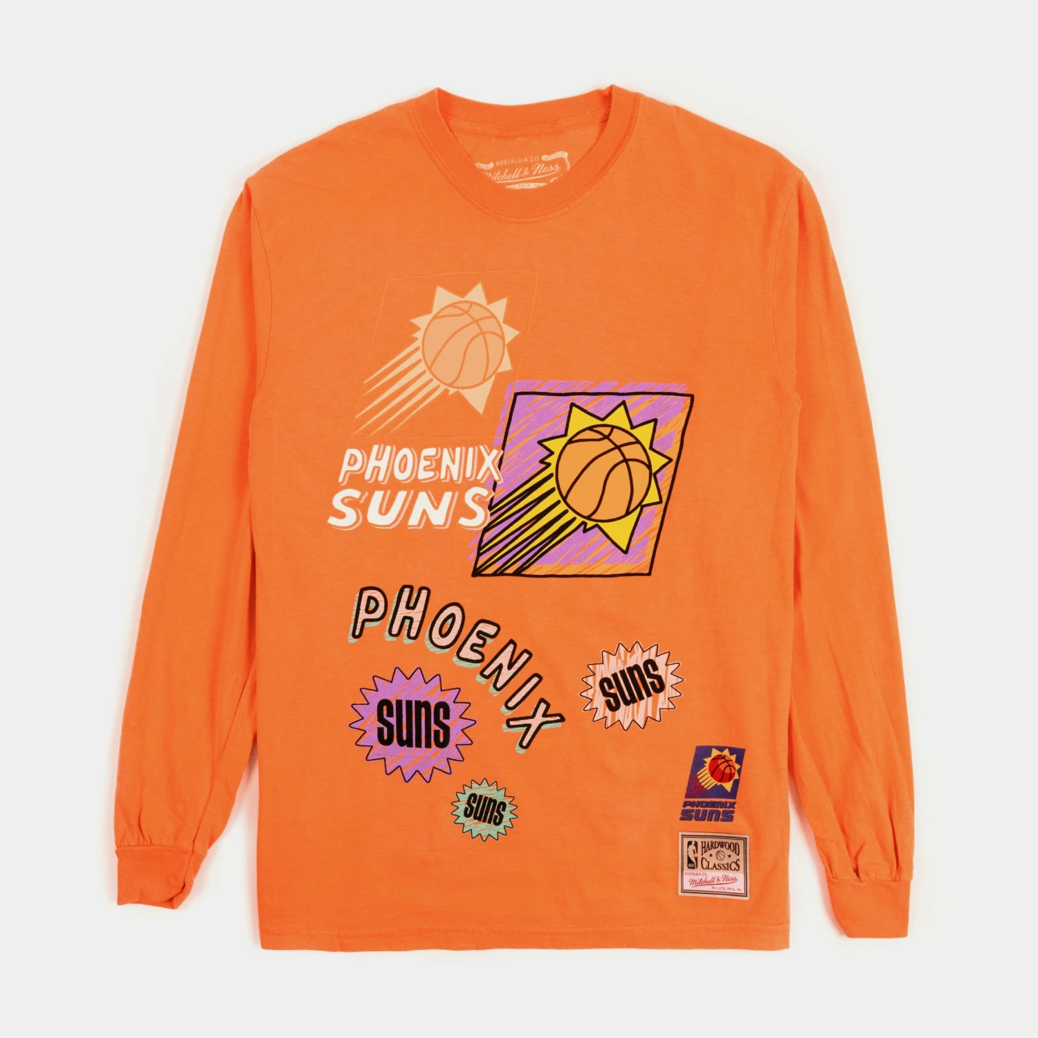 Mitchell & Ness Phoenix Suns Sidewalk Sketch Mens Long Sleeve Shirt (Orange) 1 Mitchell & Ness Phoenix Suns Sidewalk Sketch Mens Long Sleeve Shirt (Orange)