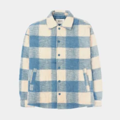 Plaid Quilted Flannel Mens Long Sleeve Shirt (Blue/White)