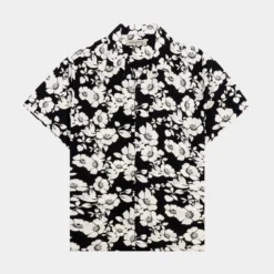 Florals Woven Rayon Mens Short Sleeve Shirt (Black/White)