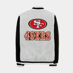San Francisco 49ers Reversible Letterman Mens Jacket (Black/Grey) -Simply Styled 87c12042c6bc1f78f3e2f3b49ed38093