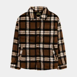 Plaid Mens Jacket (Brown/White)