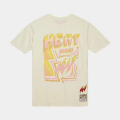 Mitchell & Ness Miami Heat Sidewalk Sketch Mens Short Sleeve Shirt (Beige/Pink)