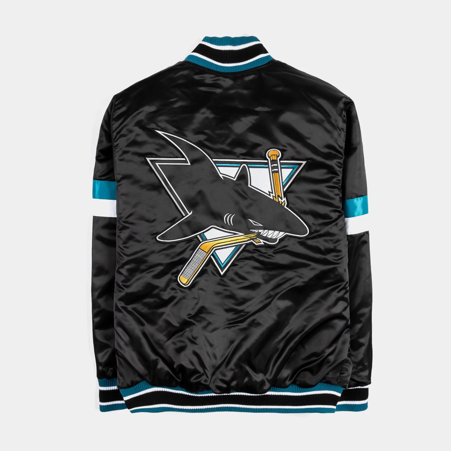 Shoe Palace Exclusive San Jose Sharks Home Game Varsity Mens Jacket (Black/Blue) 2 Shoe Palace Exclusive San Jose Sharks Home Game Varsity Mens Jacket (Black/Blue) - Image 2