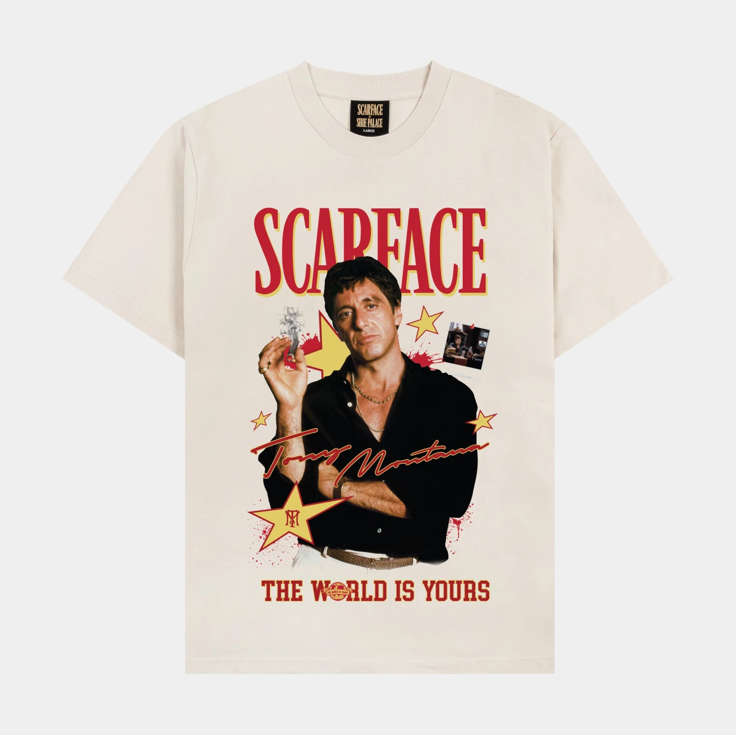 SP X Scarface Stars Mens Short Sleeve Shirt (Beige) 1 SP X Scarface Stars Mens Short Sleeve Shirt (Beige)