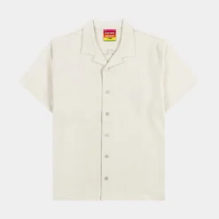 SP X Gilbert Baker Smiley Face Terry Button Up Mens Short Sleeve Shirt (Beige)