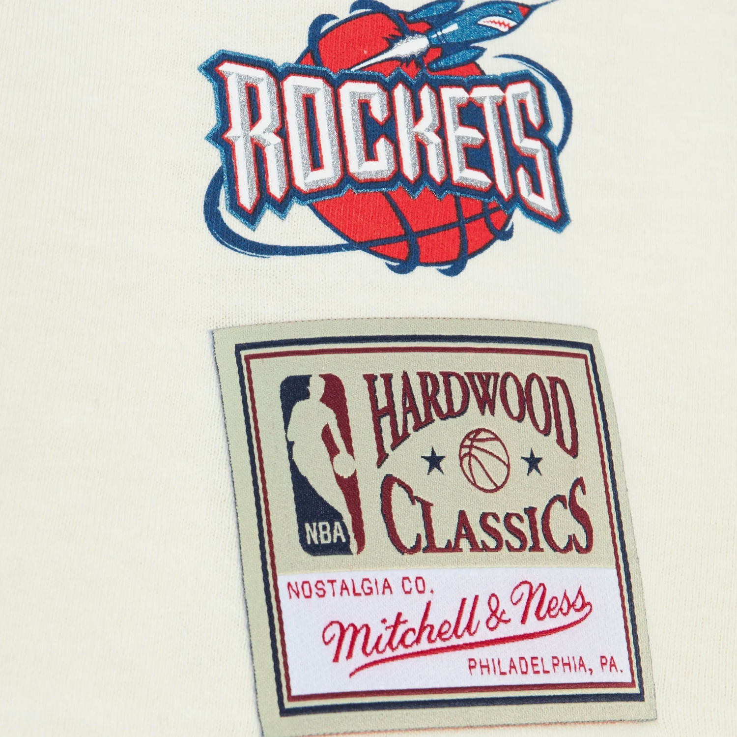 Mitchell & Ness Houston Rockets Sidewalk Sketch Mens Short Sleeve Shirt (Beige/Blue) 2 Mitchell & Ness Houston Rockets Sidewalk Sketch Mens Short Sleeve Shirt (Beige/Blue) - Image 2